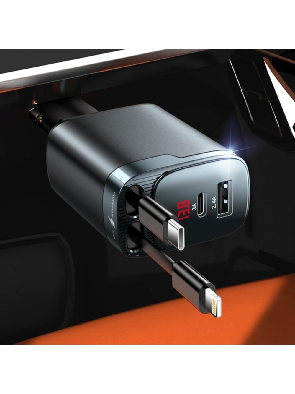 4-in-1 Retractable Car Charger - USB C Fast Charge Adapter for All Devices